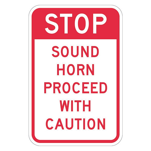 Lyle Stop Sound Horn Sign, 12" W, 18" H, Recycled Aluminum, Red, White - T1-1213-HI_12X18