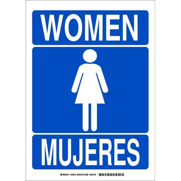 Brady Restroom Sign, Women/Mujeres, 10 in W x 14 in H, Rectangle, Polyester, 125516 - 125516