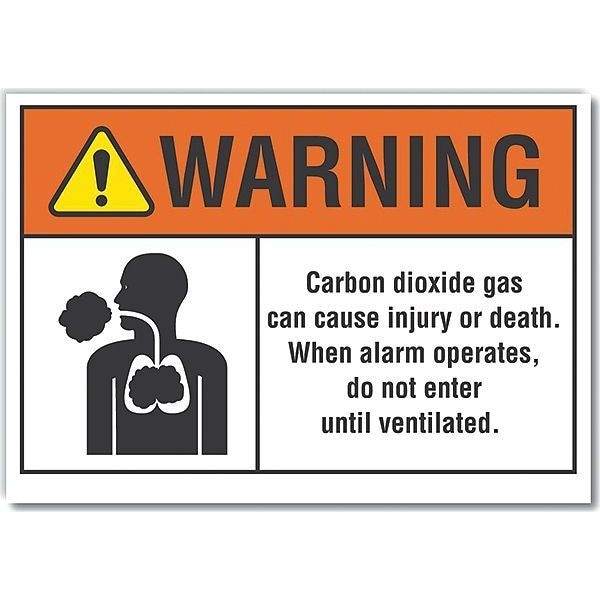 Lyle Carbon Dioxide Warning Label, 7 in H, 10 in W, Polyester, Vertical, English, LCU6-0015-ND_10X7 - LCU6-0015-ND_10X7