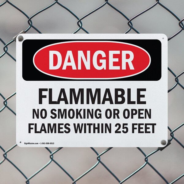 Signmission Flammable No Smoking Or Open Flames Within 25 Feet Danger Sign, Plastic, 10in W x 7in L, 2PK - OS-2PACK-DS-P-710-L-2366