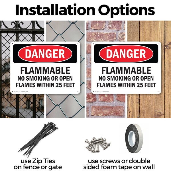 Signmission Flammable No Smoking Or Open Flames Within 25 Feet Danger Sign, Plastic, 10in W x 7in L, 2PK - OS-2PACK-DS-P-710-L-2366