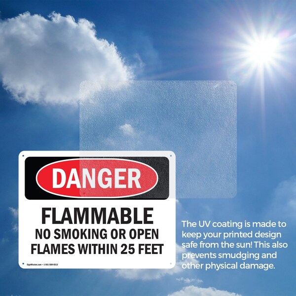 Signmission Flammable No Smoking Or Open Flames Within 25 Feet Danger Sign, Plastic, 10in W x 7in L, 2PK - OS-2PACK-DS-P-710-L-2366