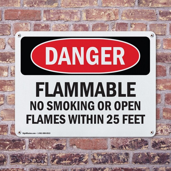Signmission Flammable No Smoking Or Open Flames Within 25 Feet Danger Sign, Plastic, 10in W x 7in L, 2PK - OS-2PACK-DS-P-710-L-2366