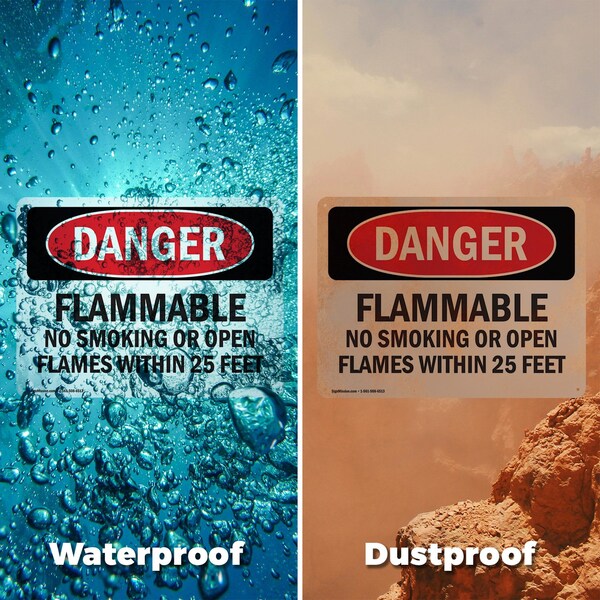 Signmission Flammable No Smoking Or Open Flames Within 25 Feet Danger Sign, Plastic, 10in W x 7in L, 2PK - OS-2PACK-DS-P-710-L-2366