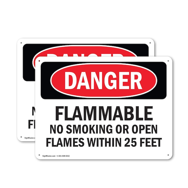 Signmission Flammable No Smoking Or Open Flames Within 25 Feet Danger Sign, Plastic, 10in W x 7in L, 2PK - OS-2PACK-DS-P-710-L-2366
