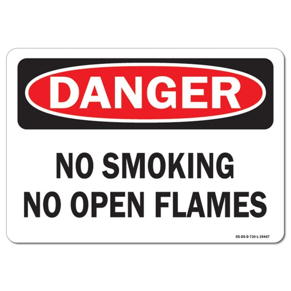 Signmission OSHA Danger Decal, No Smoking No Open Flames, 7in X 5in Decal, 5" W, 7" L, Landscape - OS-DS-D-57-L-19447