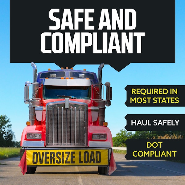 Dc Cargo Oversize Load sign with Black Border and Bungee, 2PK - SOLSYM-2