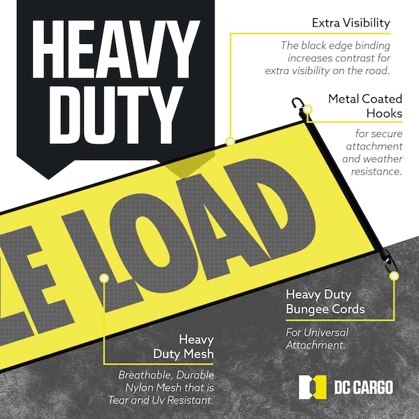 Dc Cargo Oversize Load sign with Black Border and Bungee, 2PK - SOLSYM-2