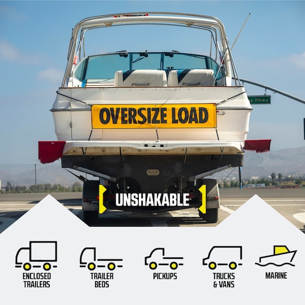 Dc Cargo Oversize Load sign with Black Border and Bungee, 2PK - SOLSYM-2