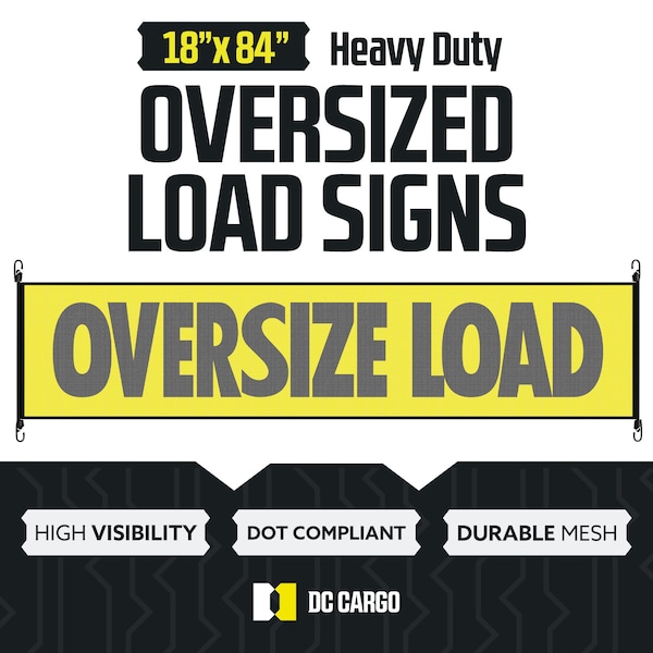Dc Cargo Oversize Load sign with Black Border and Bungee, 2PK - SOLSYM-2