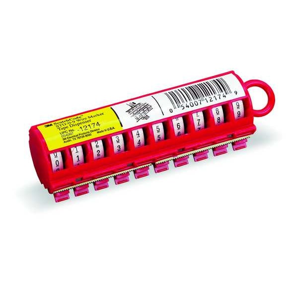 3M Wire Marker Dispenser w/Tape, Preprinted, Legend 0 to 9, Polyester Film, 5,760 Labels, Max Temp 250F - STD-0-9