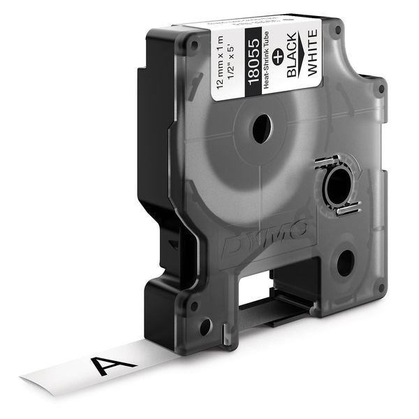 Dymo Rhino Continuous Label Roll Cartridge, Single Side, Polyolefin, 1/2 in x 5 ft, Black on White, Gloss - 18055