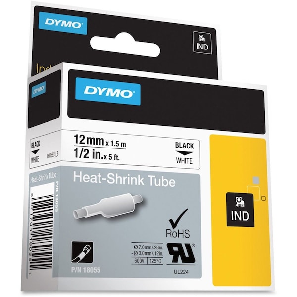 Dymo Rhino Continuous Label Roll Cartridge, Single Side, Polyolefin, 1/2 in x 5 ft, Black on White, Gloss - 18055