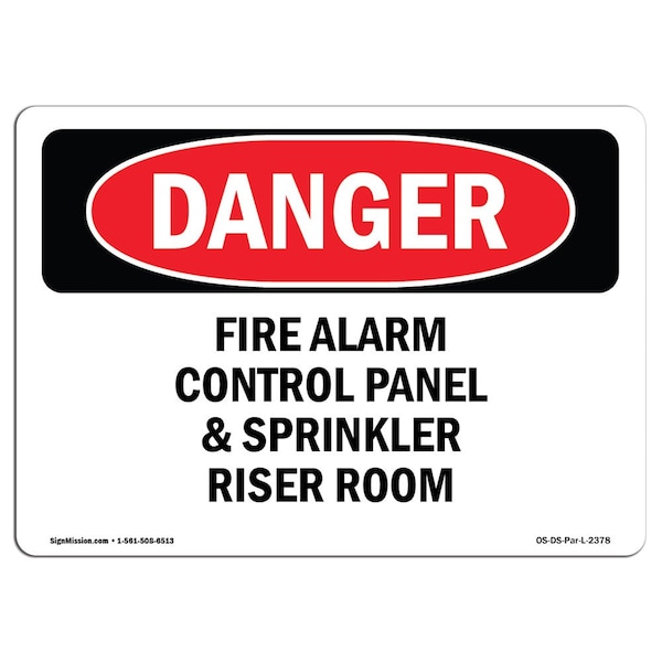 Signmission Safety Sign, OSHA Danger, 5" Height, Fire Alarm Control Panel And Sprinkler Riser Room, Landscape - OS-DS-D-57-L-2378
