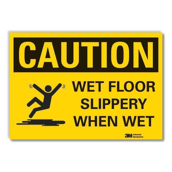 Lyle Wet Floor Caution Reflective Label, 7 in Height, 10 in Width, Reflective Sheeting, English - LCU3-0495-RD_10X7