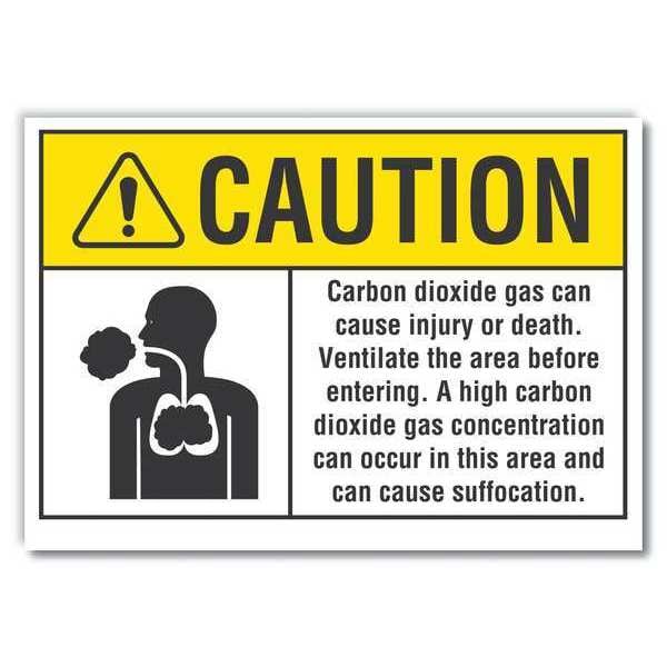 Lyle Carbon Dioxide Caution Reflective Label, 5 in H, 7 in W, English, LCU3-0092-RD_7x5 - LCU3-0092-RD_7X5