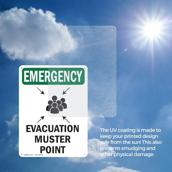 Signmission Evacuation Muster Point With Symbol, 12 in W x Rectangle, Aluminum - OS-2PACK-EM-A-1218-V-10472