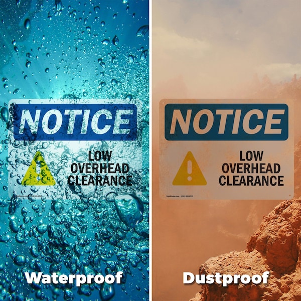 Signmission Low Overhead Clearance Sign With Symbol, 7 in W x Rectangle, Vinyl Decal - OS-2PACK-NS-D-57-L-14066