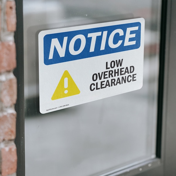 Signmission Low Overhead Clearance Sign With Symbol, 7 in W x Rectangle, Vinyl Decal - OS-2PACK-NS-D-57-L-14066