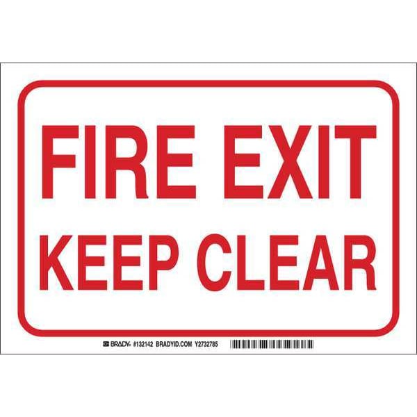 Brady Fire Exit Sign, English, 10 in W, 7 in H, Polyester, White - 132142