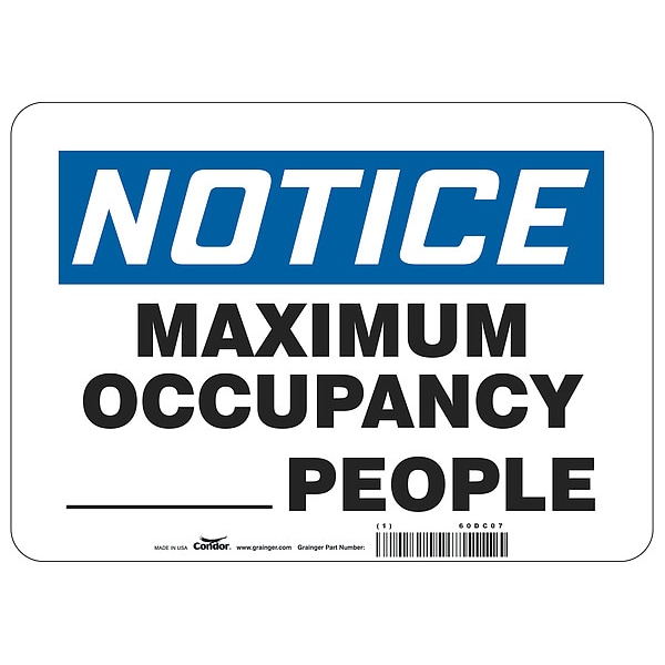 Condor Write-On Maximum Occupancy Sign, 14" W x 10" H, English, Polystyrene, White - ADN837P1014