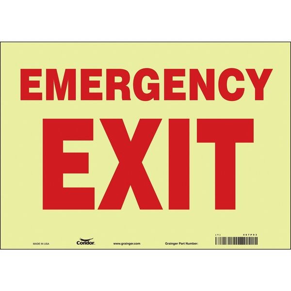 Condor Exit Sign, Vinyl, 14" W, 10" H, Emergency Exit, White - 467P93