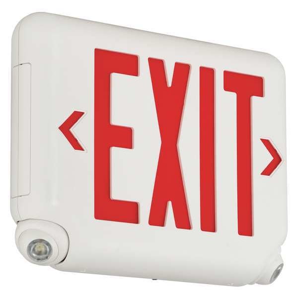 Dual-Lite Exit Sign with Emergency Lights, White, 1 or 2 Face(s), LED, Universal Mount - EVCURWDI