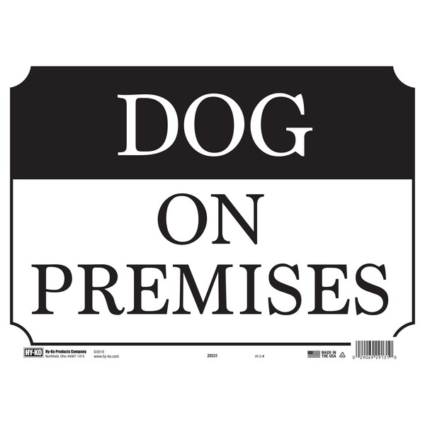 Hy-Ko Dog On Premises Sign 10" x 14", 5PK - A29131