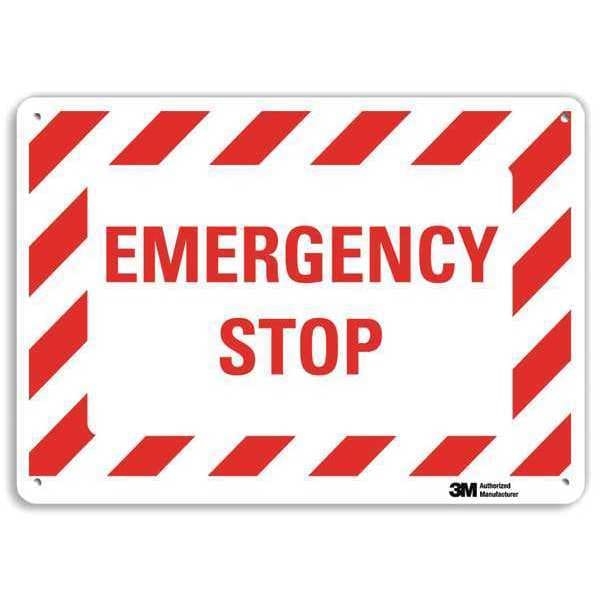 Lyle Emergency STOP, 10 in x 14 in, Horizontal Rectangle, Aluminum, U7-1154-NA_14x10 - U7-1154-NA_14X10