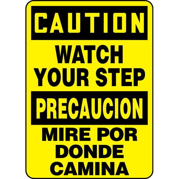 Accuform Spanish-Bilingual Caution Sign, 14" H, 10" W, Aluminum, Rectangle, English, Spanish, SBMSTF661VA - SBMSTF661VA
