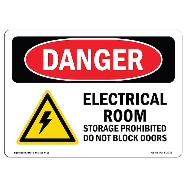 Signmission Safety Sign, OSHA Danger, 10" Height, Electrical Room Storage Prohibited, Landscape - OS-DS-D-1014-L-2233