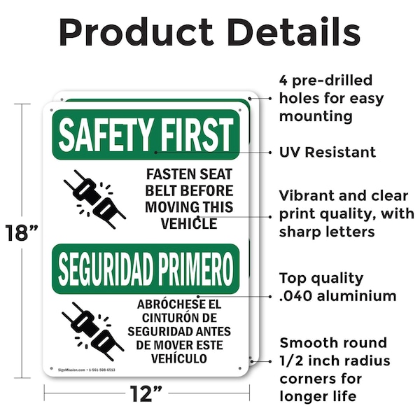 Signmission Safety Culture Sign, 12 in Width, Aluminum, Rectangle, Bilingual - OS-2PACK-SF-A-1218-L-10794