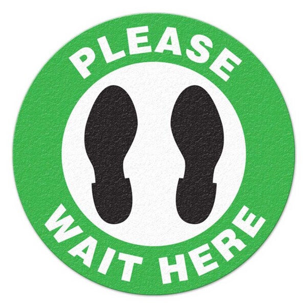 Top Tape FS1046V Please Wait Here Vinyl Adhesive Floor Sign Green & Black White - T6N-FS1046V