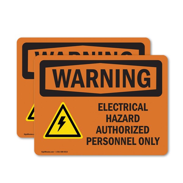 Signmission Electrical Hazard Authorized With Symbol OSHA Warning Sign, Vinyl Decal, 10in W x 7in L, 2PK - OS-2PACK-WS-D-710-L-12584