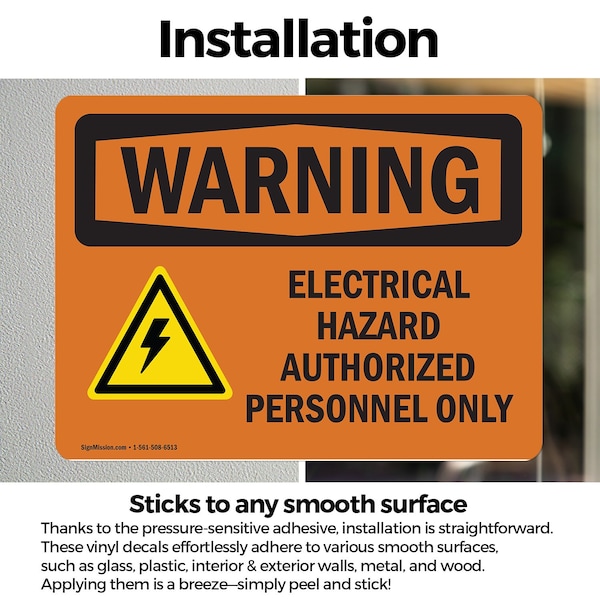 Signmission Electrical Hazard Authorized With Symbol OSHA Warning Sign, Vinyl Decal, 10in W x 7in L, 2PK - OS-2PACK-WS-D-710-L-12584