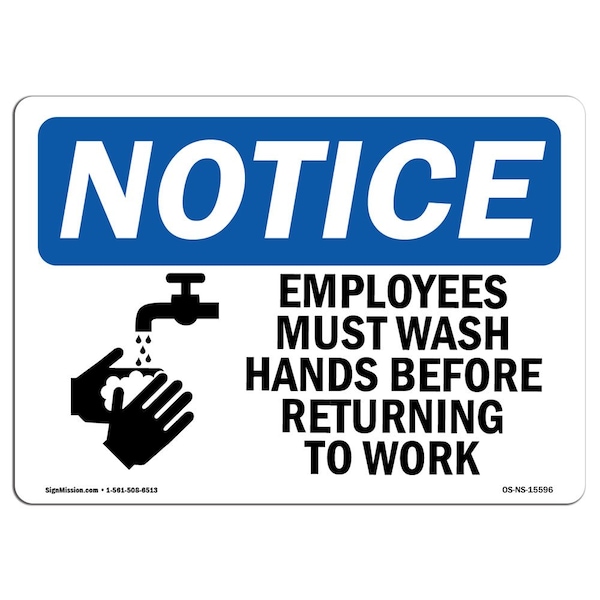 Signmission OSHA Sign, Employees Must Wash Hands Before Work, 24in X 18in Rigid Plastic, 18" W, 24" L, Landscape - OS-NS-P-1824-L-15596