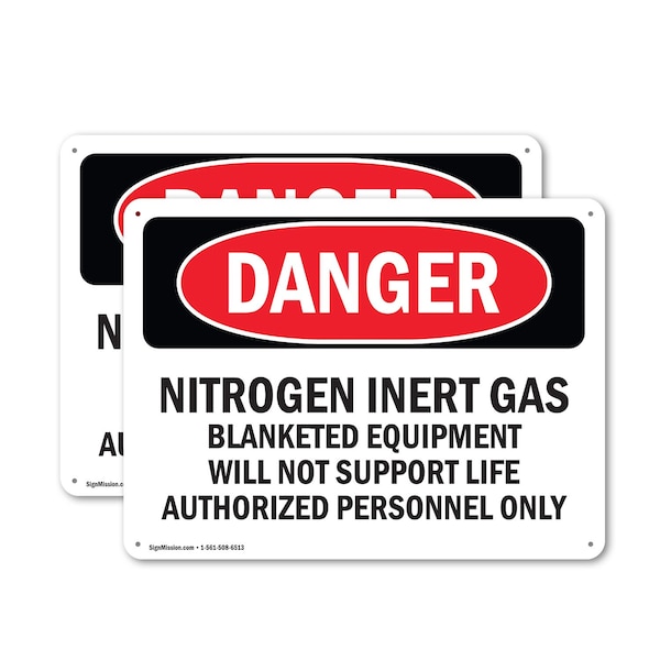 Signmission Nitrogen Inert Gas Equipment Danger Sign, Aluminum, 14in W x 10in L, 2PK - OS-2PACK-DS-A-1014-L-1907