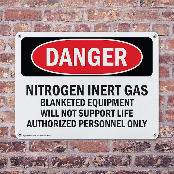 Signmission Nitrogen Inert Gas Equipment Danger Sign, Aluminum, 14in W x 10in L, 2PK - OS-2PACK-DS-A-1014-L-1907