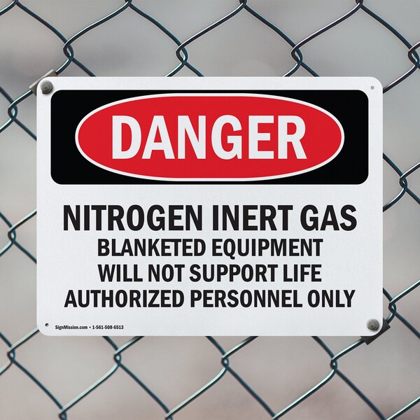 Signmission Nitrogen Inert Gas Equipment Danger Sign, Aluminum, 14in W x 10in L, 2PK - OS-2PACK-DS-A-1014-L-1907