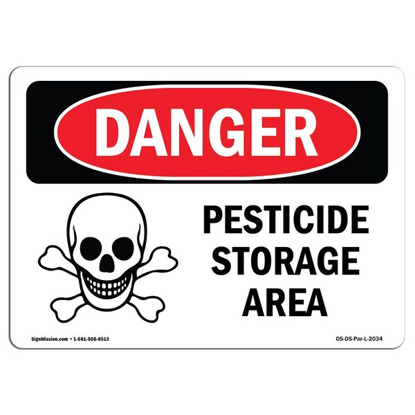 Signmission Safety Sign, OSHA Danger, 7" Height, Pesticide Storage Area, Landscape - OS-DS-D-710-L-2034