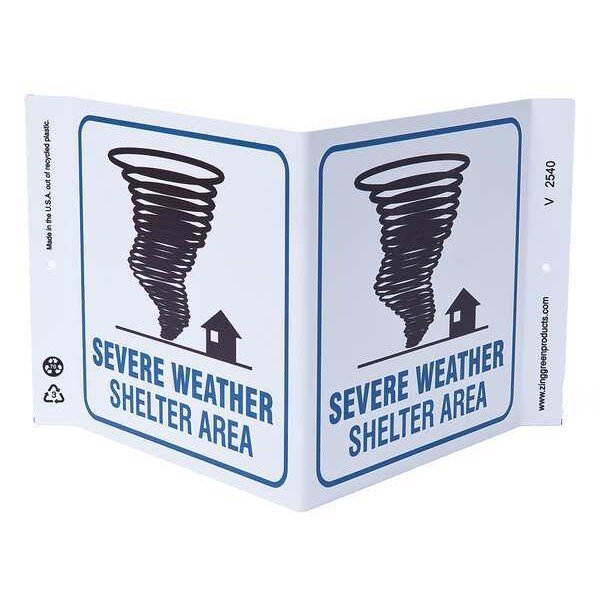 Zing Emergency Sign, 7 in Height, 12 in Width, Plastic, V-Shaped, English - 2540