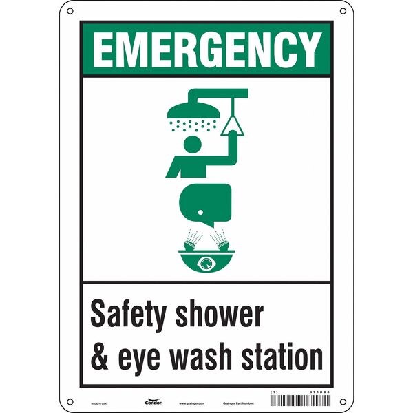 Condor Emergency, Safety Shower & Eye Wash Station, 10 in W x 14 in H, Vertical Rectangle, Aluminum, 471D08 - 471D08