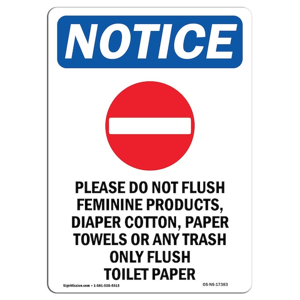 Signmission Safety Sign, OSHA Notice, 10" Height, Rigid Plastic, Please Do Not Flush Sign With Symbol, Portrait - OS-NS-P-710-V-17383