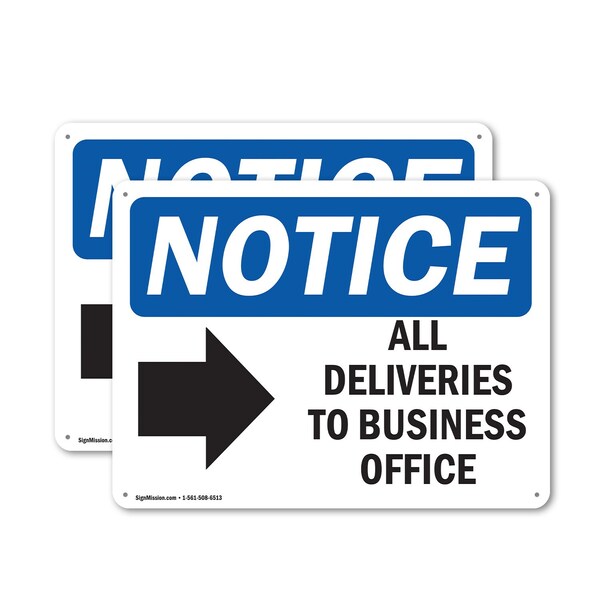 Signmission All Deliveries To Business Office, 14 in W x Rectangle, Plastic - OS-2PACK-NS-P-1014-L-10095