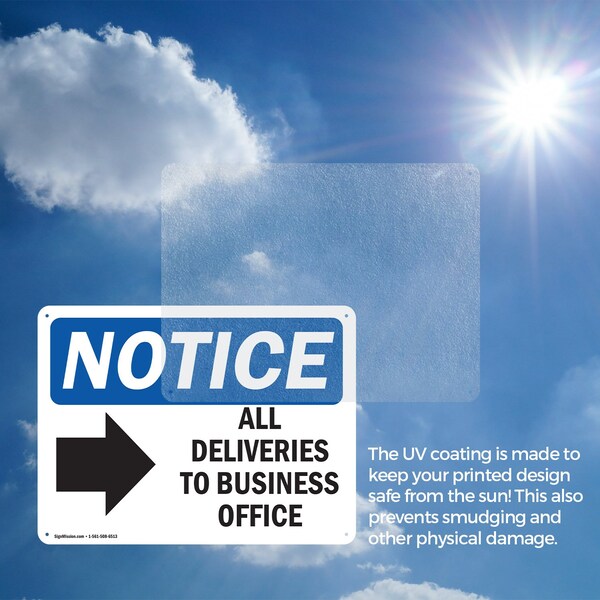 Signmission All Deliveries To Business Office, 14 in W x Rectangle, Plastic - OS-2PACK-NS-P-1014-L-10095