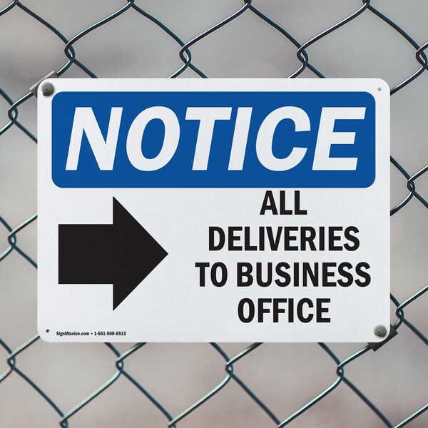 Signmission All Deliveries To Business Office, 14 in W x Rectangle, Plastic - OS-2PACK-NS-P-1014-L-10095