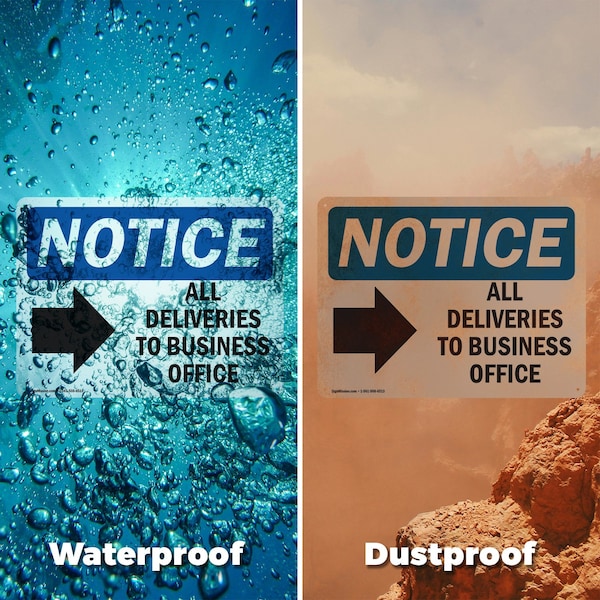 Signmission All Deliveries To Business Office, 14 in W x Rectangle, Plastic - OS-2PACK-NS-P-1014-L-10095