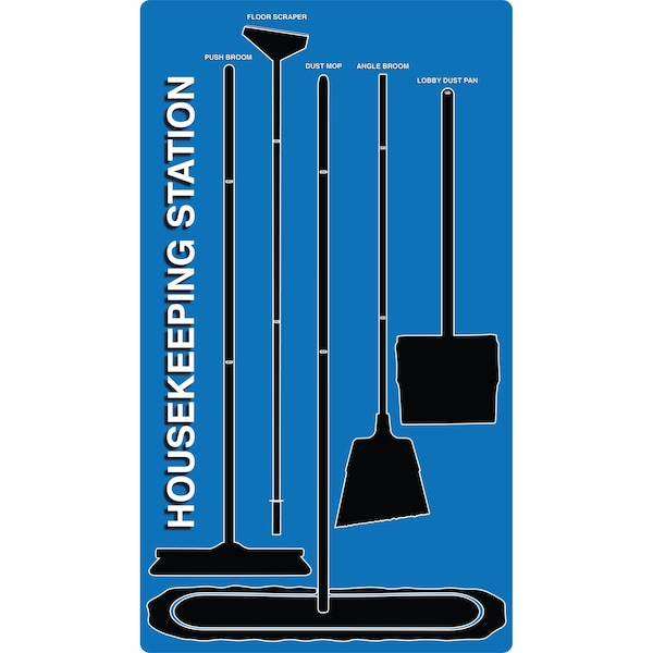 5S Supplies 5S Housekeeping Shadow Board Broom Station Version 9 - Blue Board / Black Shadows No Broom - HSB-V9-BLUE-BO