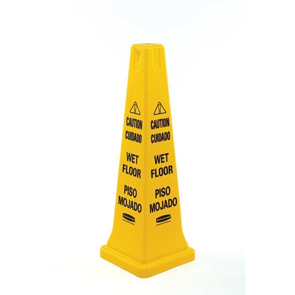 Rubbermaid Commercial Safety Cone, 36 in Height, 12 1/4 in Width, HDPE, Cone, English, French, Spanish - FG627677YEL