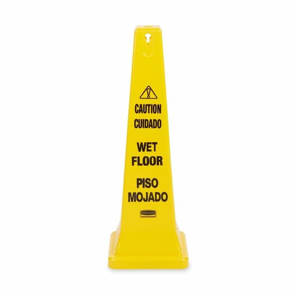 Rubbermaid Commercial Safety Cone, 36 in Height, 12 1/4 in Width, HDPE, Cone, English, French, Spanish - FG627677YEL